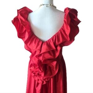 Vtg 80s Red Ruffle Basque Party Dress, Union, Valentine's, Holidays